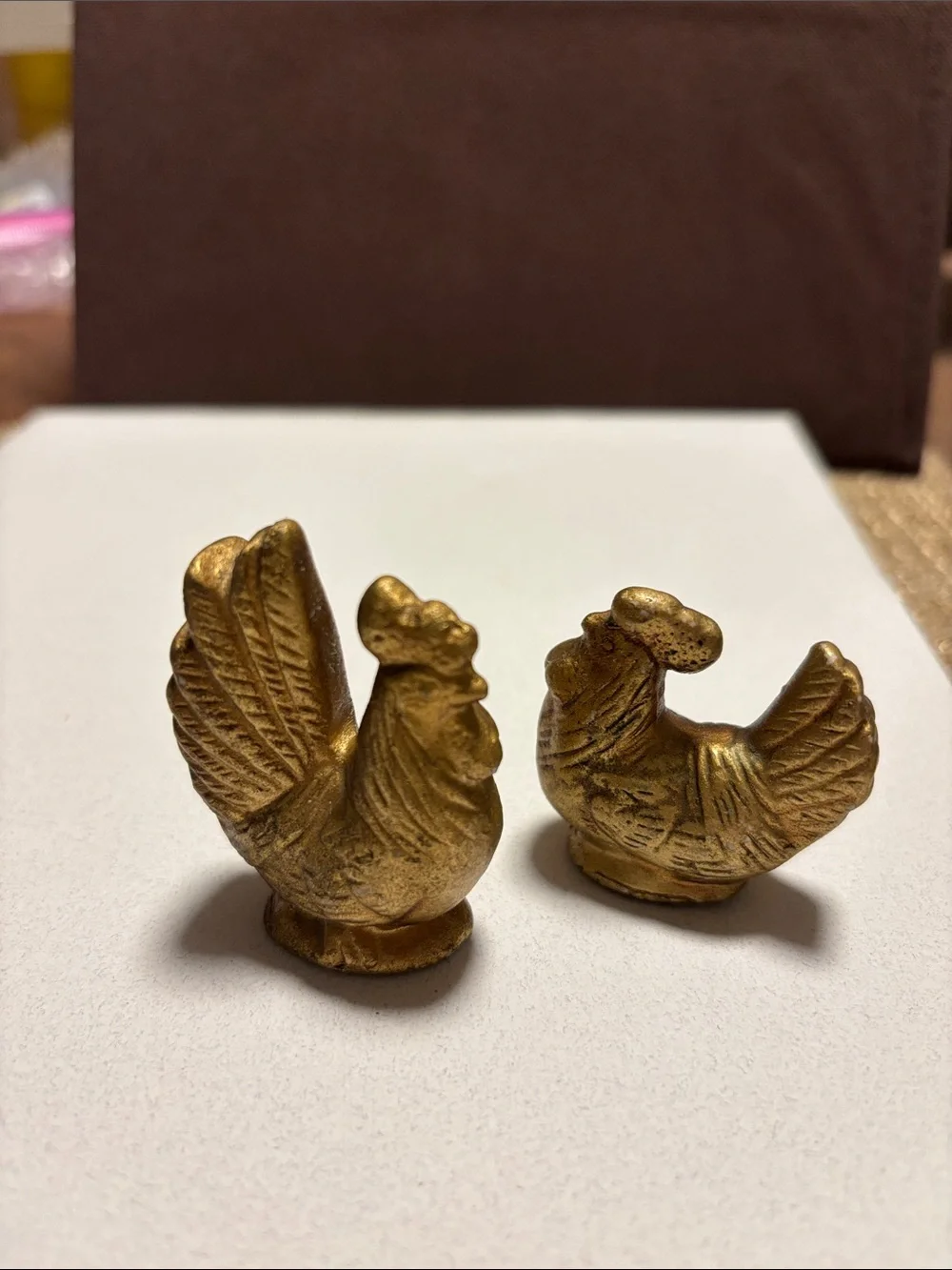 Set of Two mini Gold Rooster Figurines - Decorative Home Accent